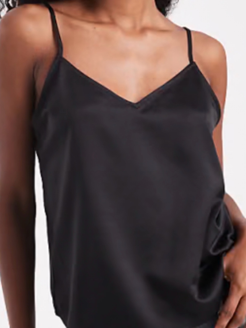 Satin Black V-Neck Camisole with Adjustable Straps
